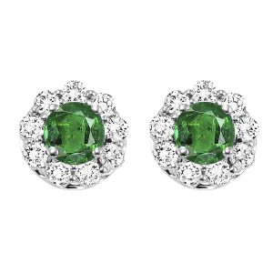 14K WG 5/6 ct. tw. Diamond Halo & 1/10 ct. tw. Emerald Stud Earring