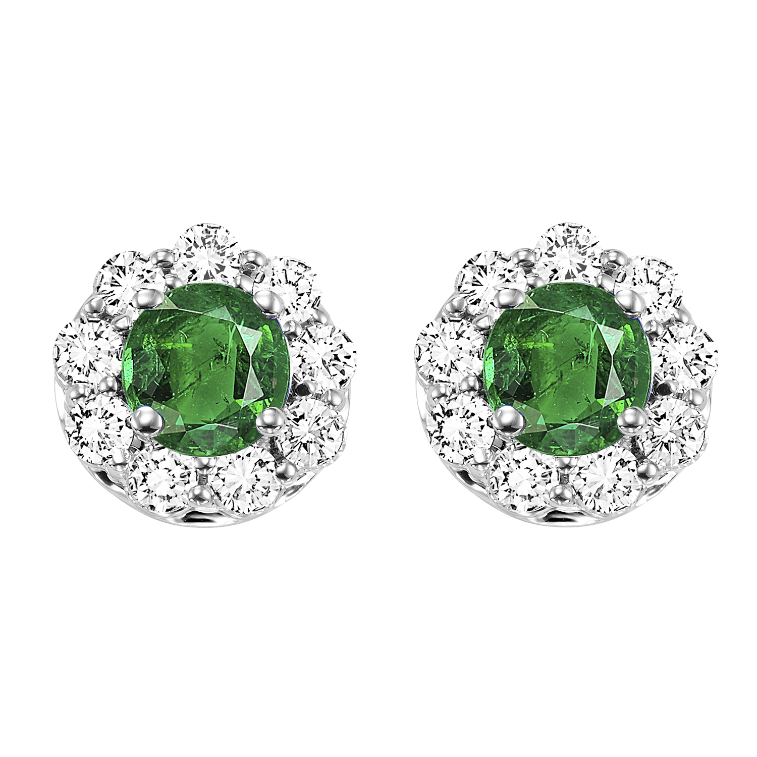 14K WG 5/6 ct. tw. Diamond Halo & 1/10 ct. tw. Emerald Stud Earring