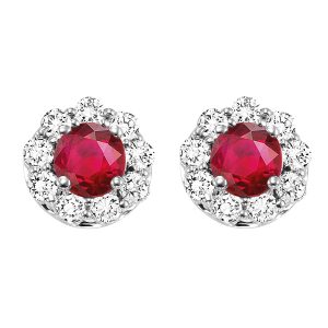 14K WG 7/8 ct. tw. Diamond Halo & 5/8 ct. tw. Ruby Stud Earring