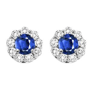 14K WG 3/4 ct. tw. Diamond Halo & 5/8 ct. tw. Sapphire Stud Earring