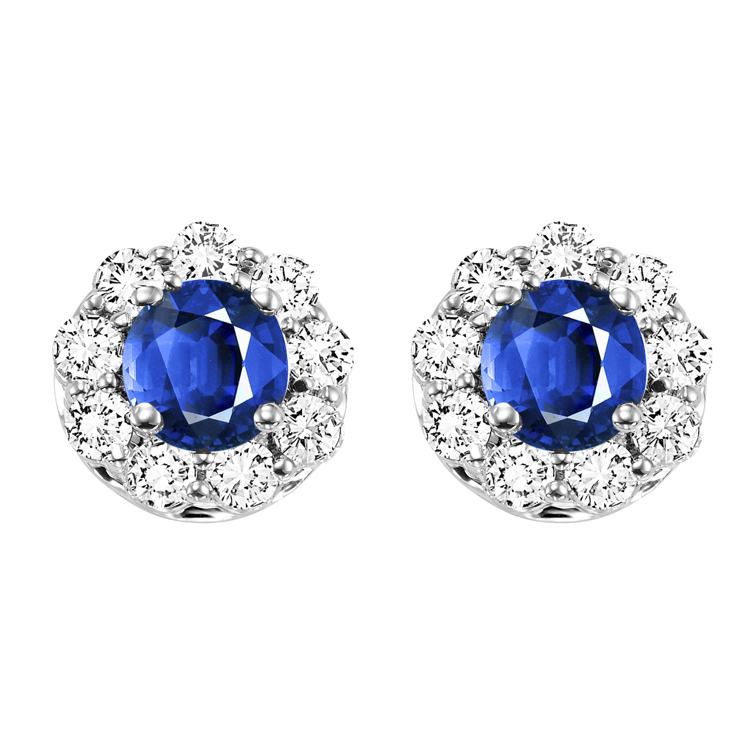 14K WG 3/4 ct. tw. Diamond Halo & 5/8 ct. tw. Sapphire Stud Earring