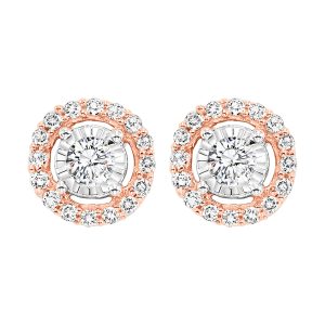 14K RG 1 ct. tw. Diamond Halo Stud Earring