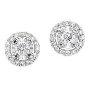 14K WG 1 ct. tw. Diamond Halo Stud Earring