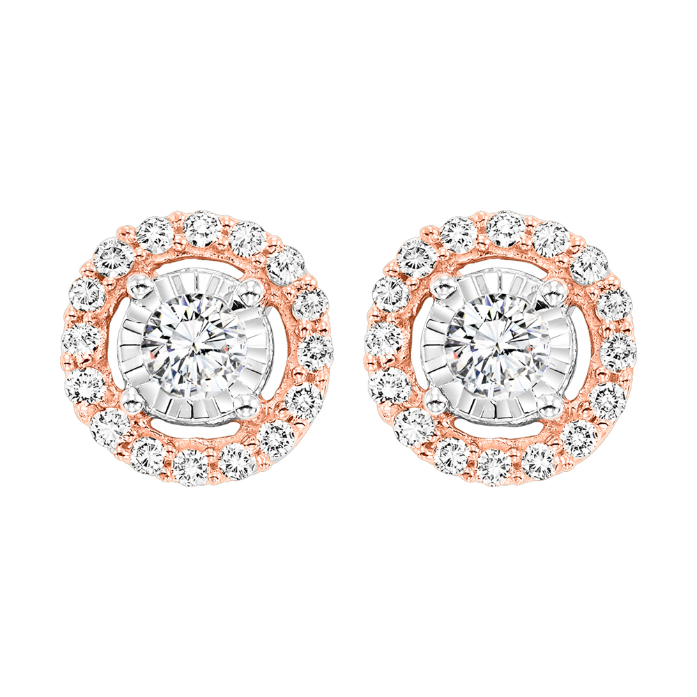 14K RG 1/4 ct. tw. Diamond Halo Stud Earring