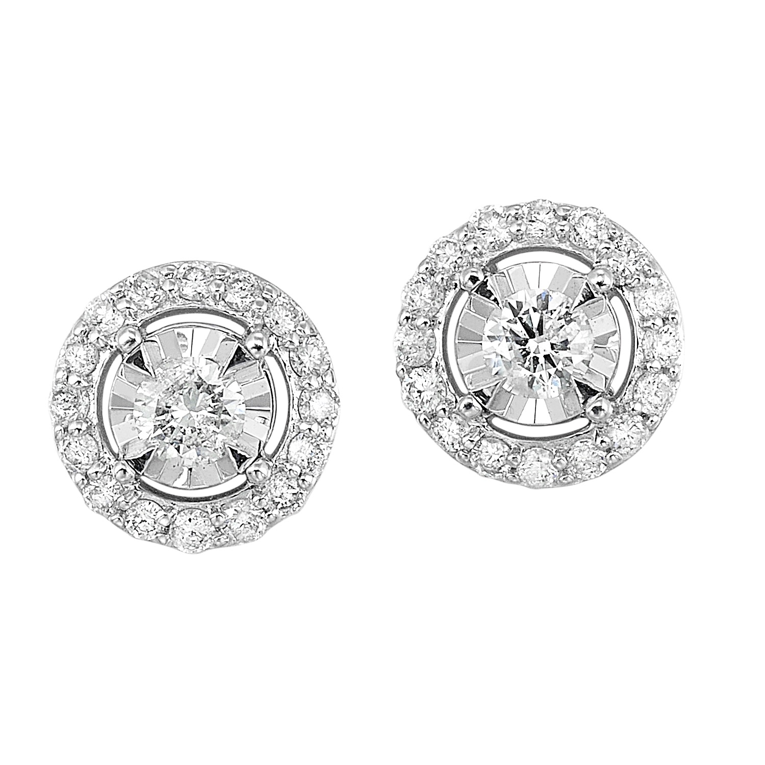 14K WG 3/4 ct. tw. Diamond Halo Stud Earring