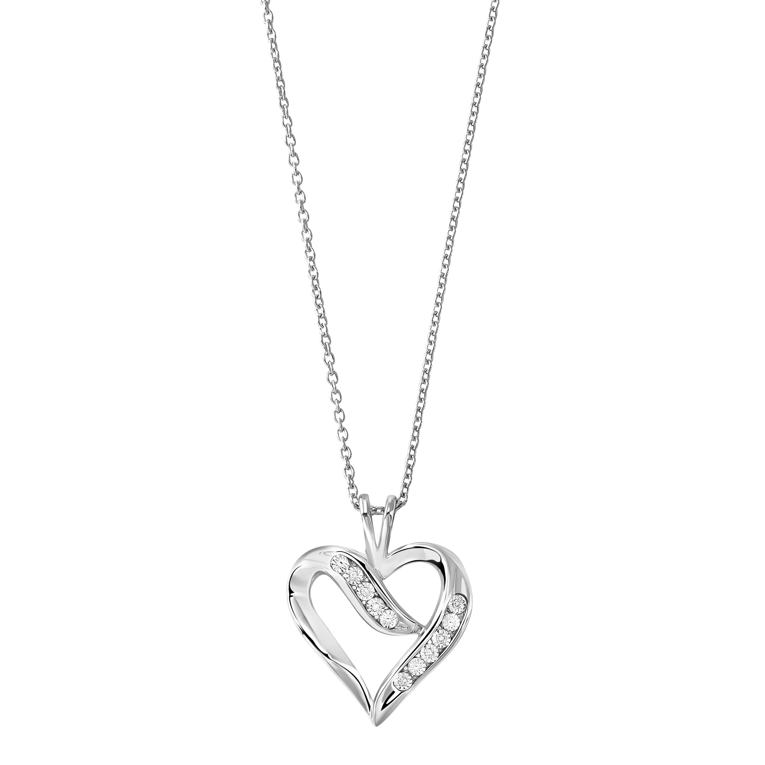 Silver 1/50 ct. tw. Diamond Heart Pendant