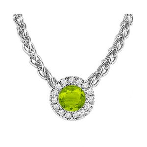 14K WG 1/20 ct. tw. Diamond Halo & 1/4 ct. tw. Peridot  Pendant