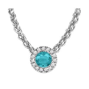 14K WG 1/20 ct. tw. Diamond Halo & 1/5 ct. tw. Aquamarine Pendant