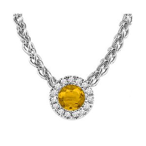 14K WG 1/20 ct. tw. Diamond Halo & 1/4 ct. tw.Citrine Pendant