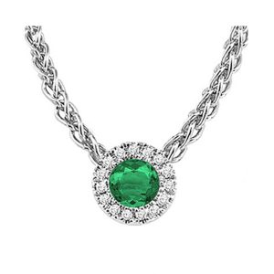 14K WG 1/20 ct. tw. Diamond Halo & 1/3 ct. tw. Emerald Pendant