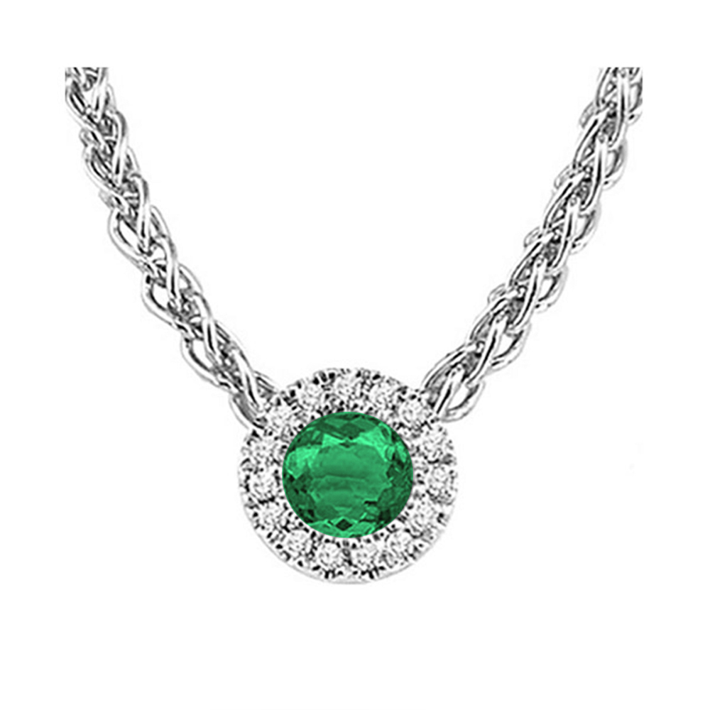 14K WG 1/20 ct. tw. Diamond Halo & 1/3 ct. tw. Emerald Pendant