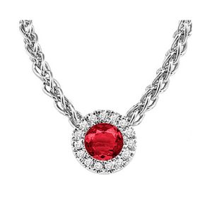 14K WG 1/20 ct. tw. Diamond Halo & 1/3 ct. tw. Garnet Pendant