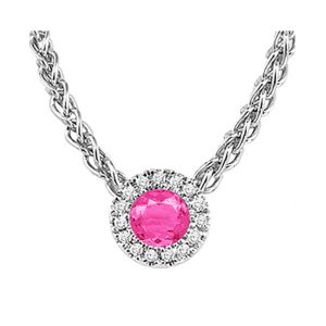 14K WG 1/20 ct. tw. Diamond Halo & 1/3 ct. tw. Pink Tourmaline Pendant