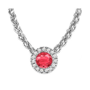 14K WG 1/20 ct. tw. Diamond Halo & 1/4 ct. tw. Ruby Pendant
