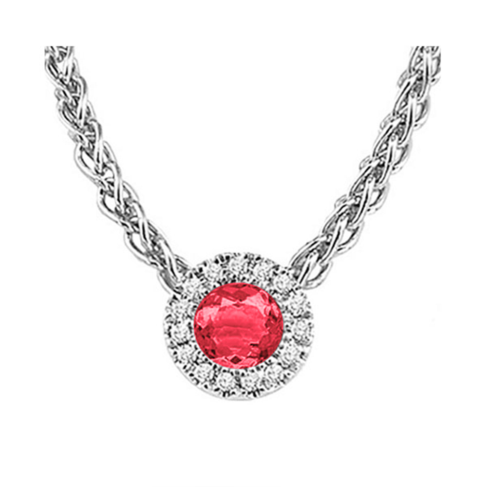 14K WG 1/20 ct. tw. Diamond Halo & 1/4 ct. tw. Ruby Pendant