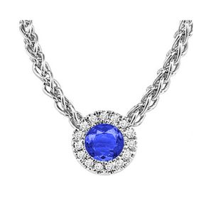 14K WG 1/20 ct. tw. Diamond Halo & 1/4 ct. tw. Sapphire Pendant