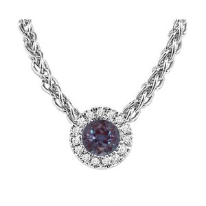 14K WG 1/20 ct. tw. Diamond Halo & 1/4 ct. tw. Syn Alexandrite Pendant