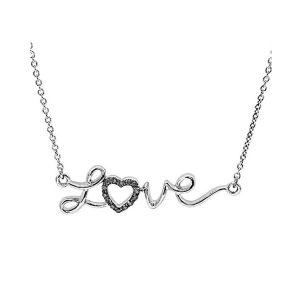 Silver 1/20 ct. tw. Black Diamond Heart Love Script Pendant Necklace