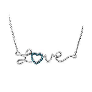 Silver 1/20 ct. tw. Blue Diamond Heart Love Script Pendant Necklace