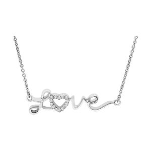 Silver 1/20 ct. tw. Diamond Heart Love Script Pendant Necklace