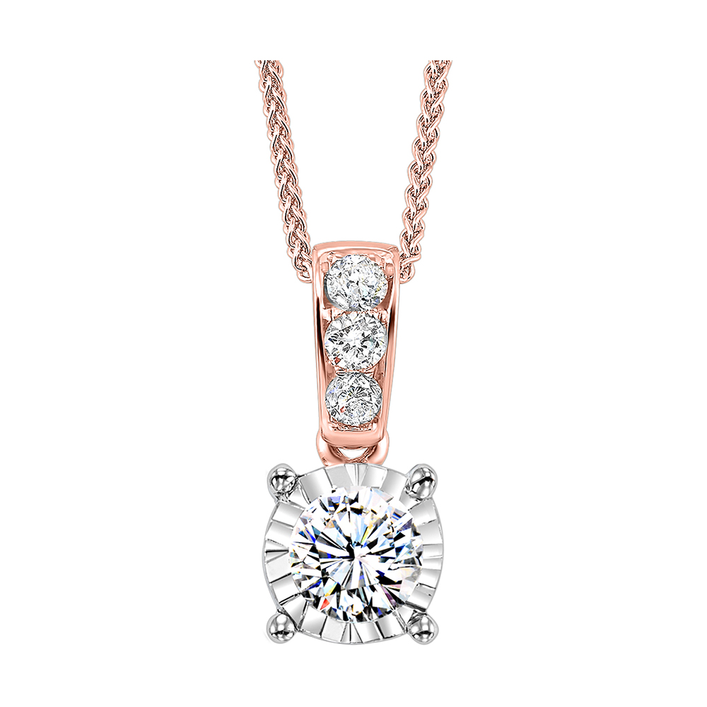 14K RG 1/10 ct. tw. Diamond Four Prong Solitaire Pendant