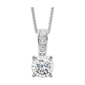 14K WG 1/10 ct. tw. Diamond Four Prong Solitaire Pendant