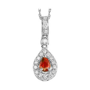 14K WG 1/10 ct. tw. Diamond Halo & 1/5 ct. tw. Pear Cut Ruby Pendant