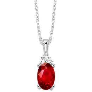 10K WG 1/50 ct. tw. Diamond & 1/2 ct. tw. Oval Garnet Pendant