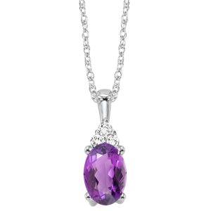 10K WG 1/50 ct. tw. Diamond & 3/8 ct. tw. Oval Amethyst Pendant