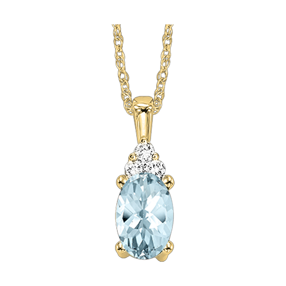10K YG 1/50 ct. tw. Diamond & 3/8 ct. tw. Oval Aquamarine Pendant