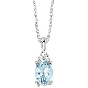 10K WG 1/50 ct. tw. Diamond & 3/8 ct. tw. Oval Aquamarine Pendant