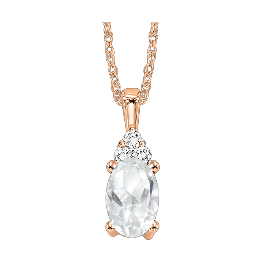 10K RG 1/50 ct. tw. Diamond & 3/8 ct. tw. Oval White Topaz Pendant