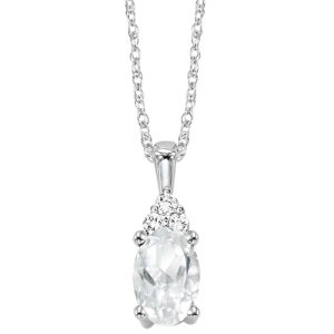 10K WG 1/50 ct. tw. Diamond & 3/8 ct. tw. Oval White Topaz Pendant