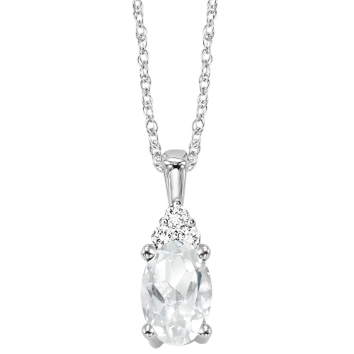 10K WG 1/50 ct. tw. Diamond & 3/8 ct. tw. Oval White Topaz Pendant