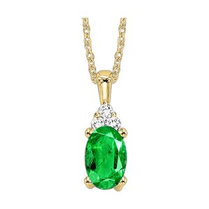 10K YG 1/50 ct. tw. Diamond & 1/2 ct. tw. Oval Cut Emerald Pendant