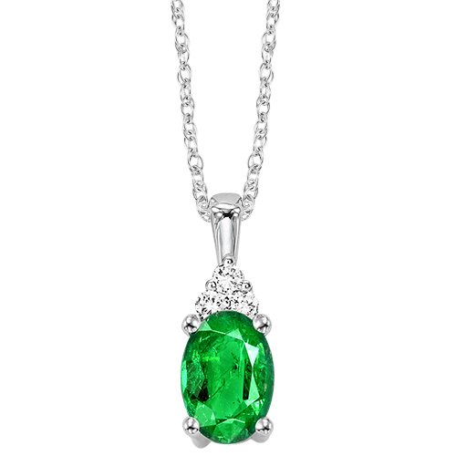 10K WG 1/50 ct. tw. Diamond & 1/2 ct. tw. Emerald Pendant
