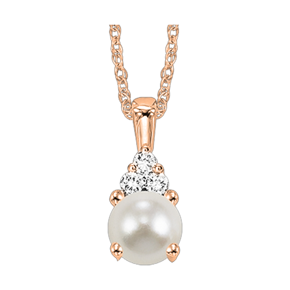 10K RG 1/50 ct. tw. Diamond & 3/4 ct. tw. Pearl Pendant