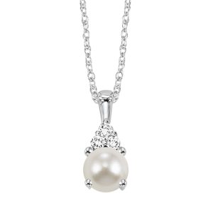 10K WG 1/50 ct. tw. Diamond & 3/4 ct. tw. Pearl Pendant
