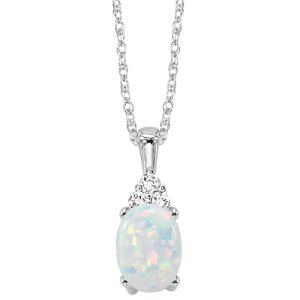 10K WG 1/50 ct. tw. Diamond & 5/8 ct. tw. Oval Opal Pendant