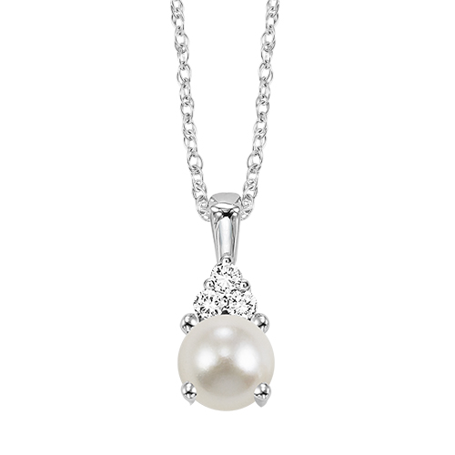 10K WG 1/50 ct. tw. Diamond & 3/4 ct. tw. Pearl Pendant