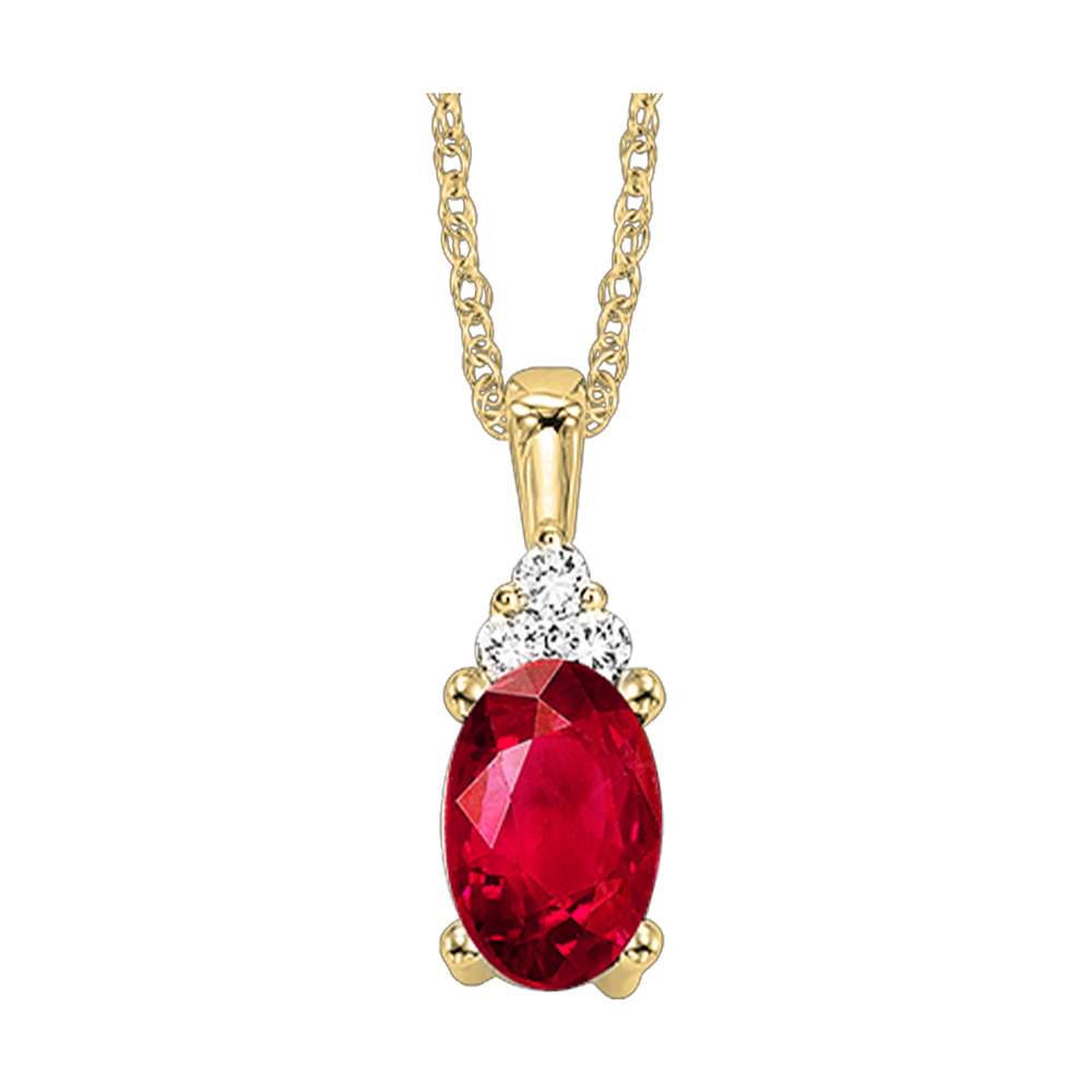 10K YG 1/50 ct. tw. Diamond & 3/8 ct. tw. Oval Ruby Pendant