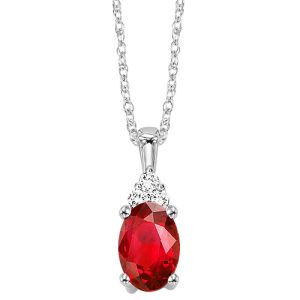 10K WG 1/50 ct. tw. Diamond & 3/8 ct. tw. Oval Ruby Pendant