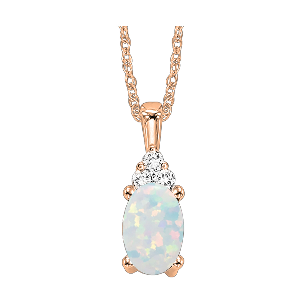 10K RG 1/50 ct. tw. Diamond & 1/2 ct. tw. Oval Opal Pendant