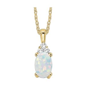 10K YG 1/50 ct. tw. Diamond & 1/2 ct. tw. Oval Opal Pendant