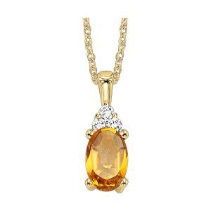 10K YG 1/50 ct. tw. Diamond & 3/8 ct. tw. Oval Citrine Pendant