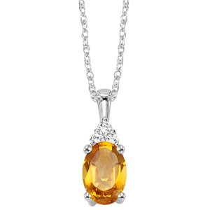 10K WG 1/50 ct. tw. Diamond & 3/8 ct. tw. Oval Citrine Pendant