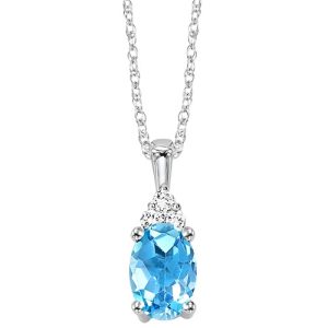 10K WG 1/50 ct. tw. Diamond & 3/8 ct. tw. Oval Blue Topaz Pendant