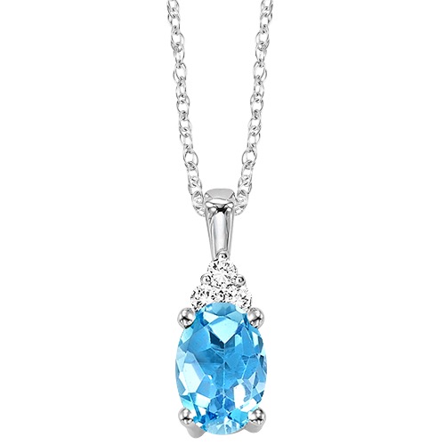 10K WG 1/50 ct. tw. Diamond & 3/8 ct. tw. Oval Blue Topaz Pendant