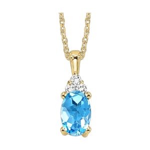 10K YG 1/50 ct. tw. Diamond & 3/8 ct. tw. Oval Blue Topaz Pendant