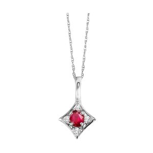 14K WG 1/20 ct. tw. Diamond & 1/2 ct. tw. Oval Cut Ruby Pendant